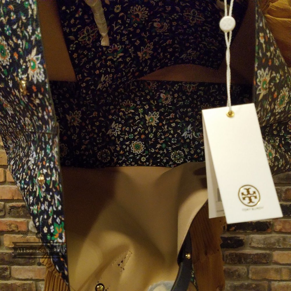 AUTHENTIC AND NEW Tory Burch Kerrington Square Tote Navy Floral - Picture 5 of 8